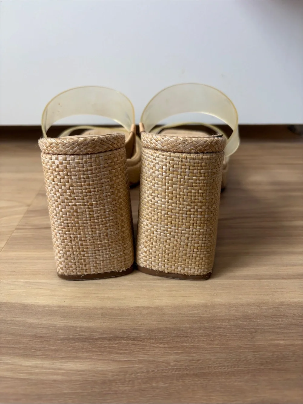 Nine West Clear-Strap Woven Platform Block Heels